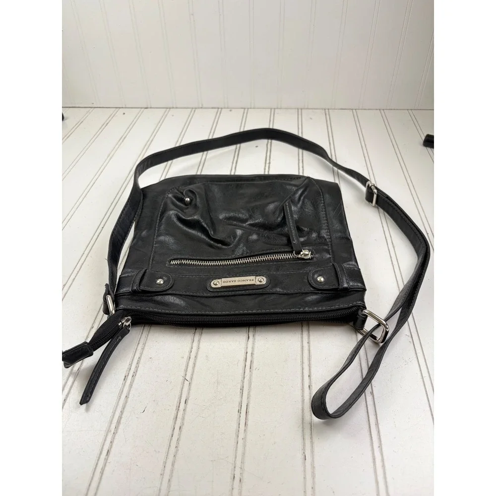 Franco Sarto Vintage Y2K Black Leather Travel Crossbody Purse Bag